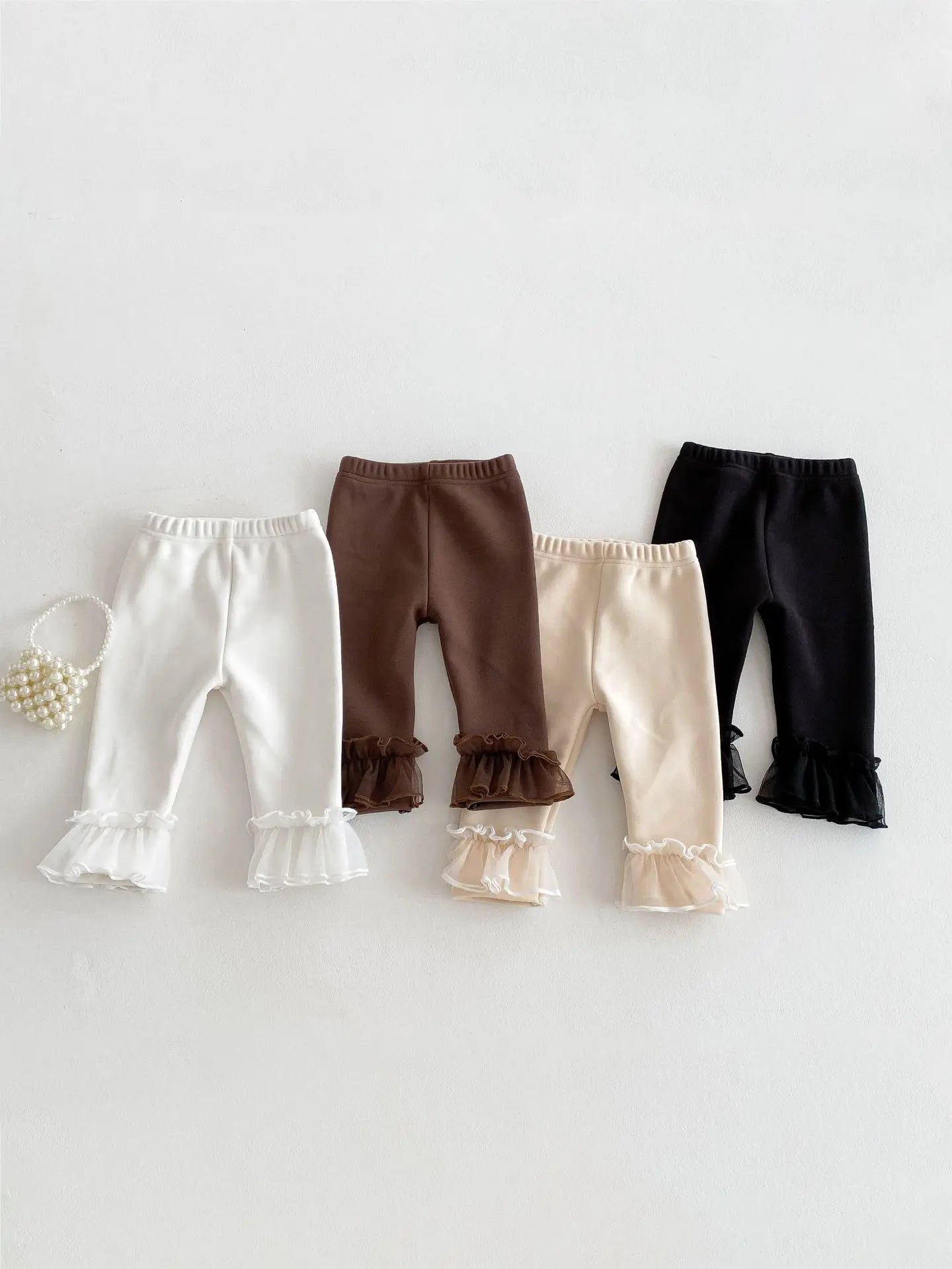 Winter Baby Girl Clothes Fleece Lined Warm Pants with Lace Ruffles Cute Toddler Girl Trousers 0-3Y Kids Casual Outerwear Pants