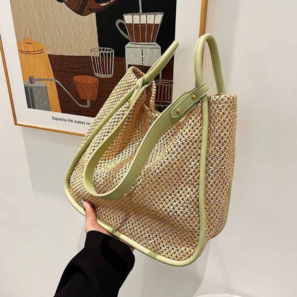 Summer Large Beach Bag Ladies Designer Tote Straw Woven Hollow Shoulder Out Soft Large Capacity Vacation Shopping Handbag Purse