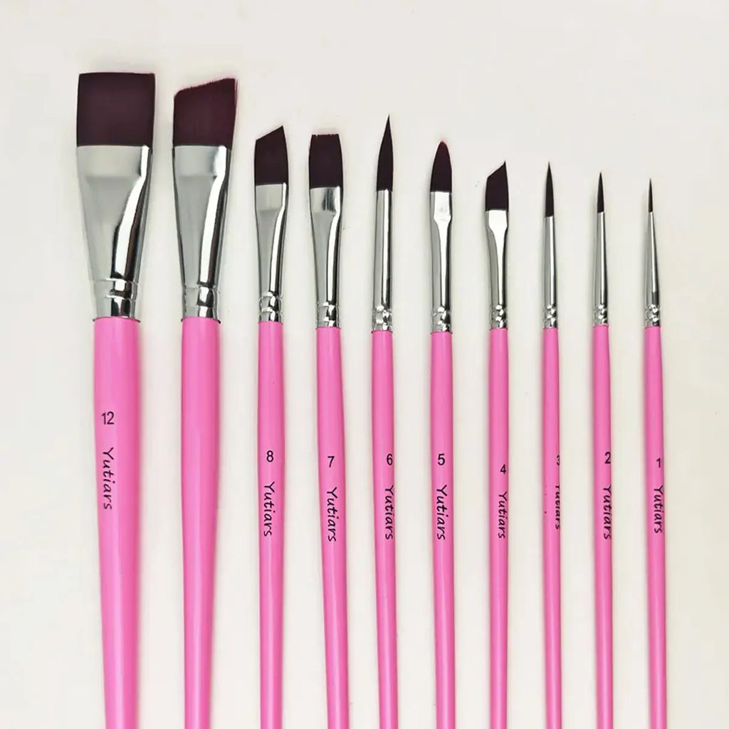 12pcs Professional Face Painting Brush Set with Nylon Bristles, Wooden Handle, Versatile for Watercolor & Embossing
