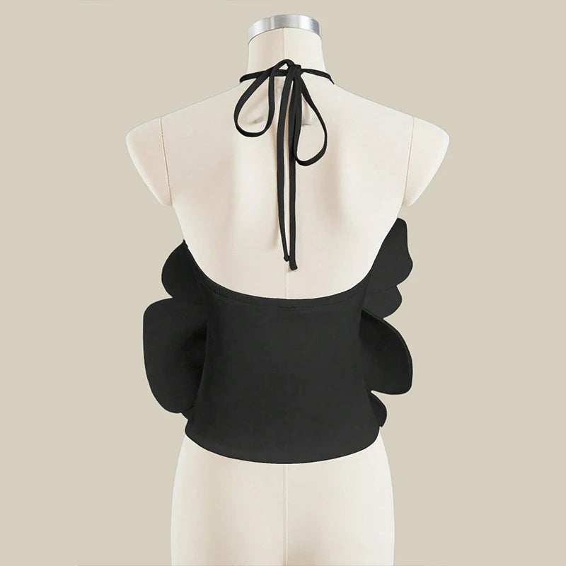 Summer Women 3D Flower Chic Tops Sexy Halter Lace-Up Backless Crop Tops Y2K Camisole Corset Vacation Party Club Beachwear