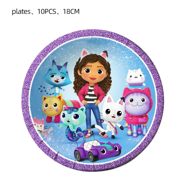 Gabby Doll's House Party Supplies Tableware Paper Plate Ballon Tablecloth for Kids Boys Birthday Party Decorations Baby Shower