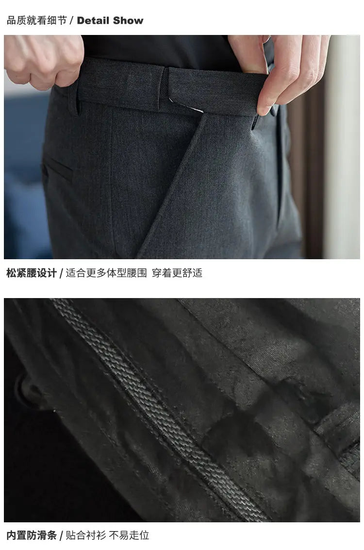 Men Suit Pant Elastic Waist Solid Slim Fit Dress Pants Light Thin Business Casual Office Social Trouser Oversized Men Clothing