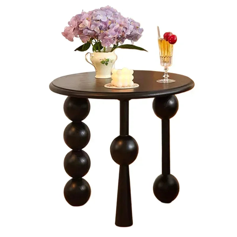 French Light Luxury Walnut Coffee Table Vintage Round Storage End Table Solid Wood Sofa Nightstand Living Room Bedside Accent