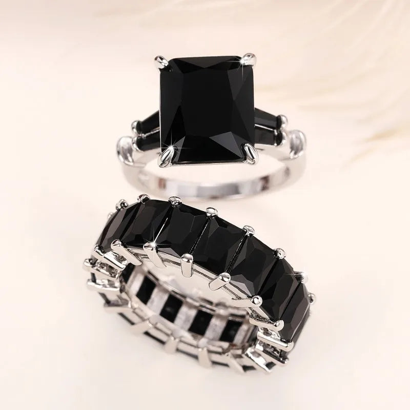 CAOSHI 2Pcs/Set Gorgeous Wedding Rings for Women Brilliant Cubic Zirconia Finger Jewelry for Anniversary Party Fashion Lady Gift