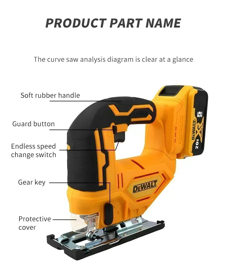 DewaltBrushless Curve Saw 20V Cordless Electric Jig Saw Portable Multifunction Adjustable Woodworking Power Tool