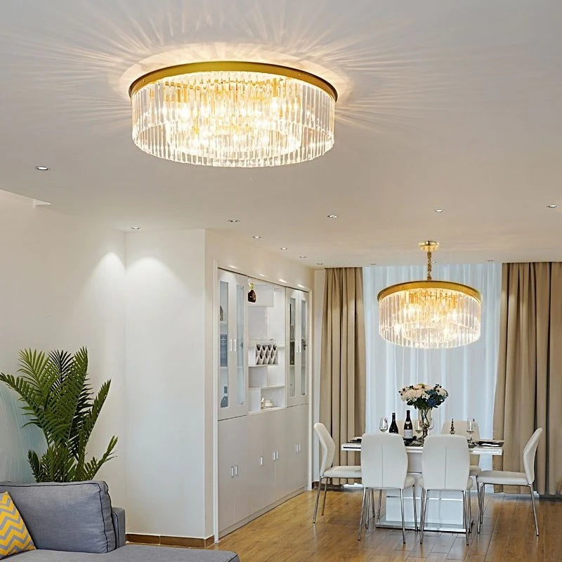 Modern LED Crystal Chandelier American Atmosphere Living Room Villa Hanging Light Bedroom Dining Room Pendant Lamp Home Decor
