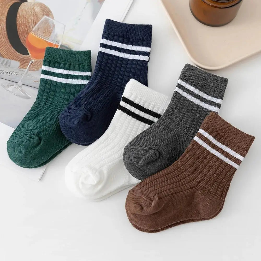 4 Pairs/set Babys Boys Striped Socks Pure Cotton Ribbed Toddler Boys Ankle Socks Pack Soft Kids Accessoies Clothes For 0-5Y Boys