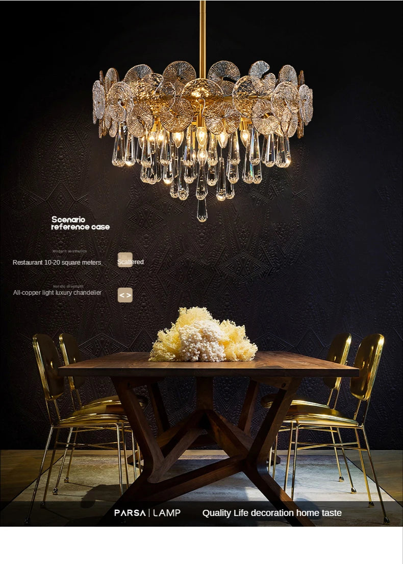 Nordic Luxury Living Room Lotus Pendant Lamp 2024 Modern Crystal Chandeliers Bedroom Restaurant Hotel Home Decor Lustre Fixtures