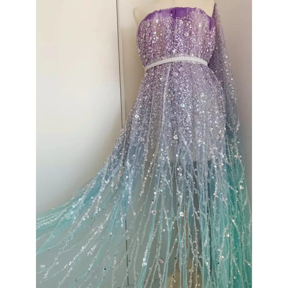 Pink Gradient Studded Sequin Fabric for Wedding Dresses Dance Costumes Stage Costumes Designer Fabrics for Sewing