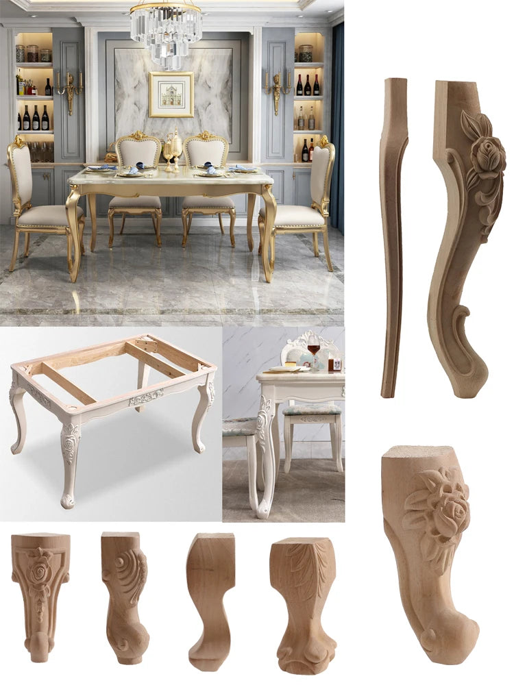 Furniture With Solid Wood Legs Carving Flower Sofa Seat TV Cabinet Feet No Paint Drop Ship Replace Home Decoration Accessories
