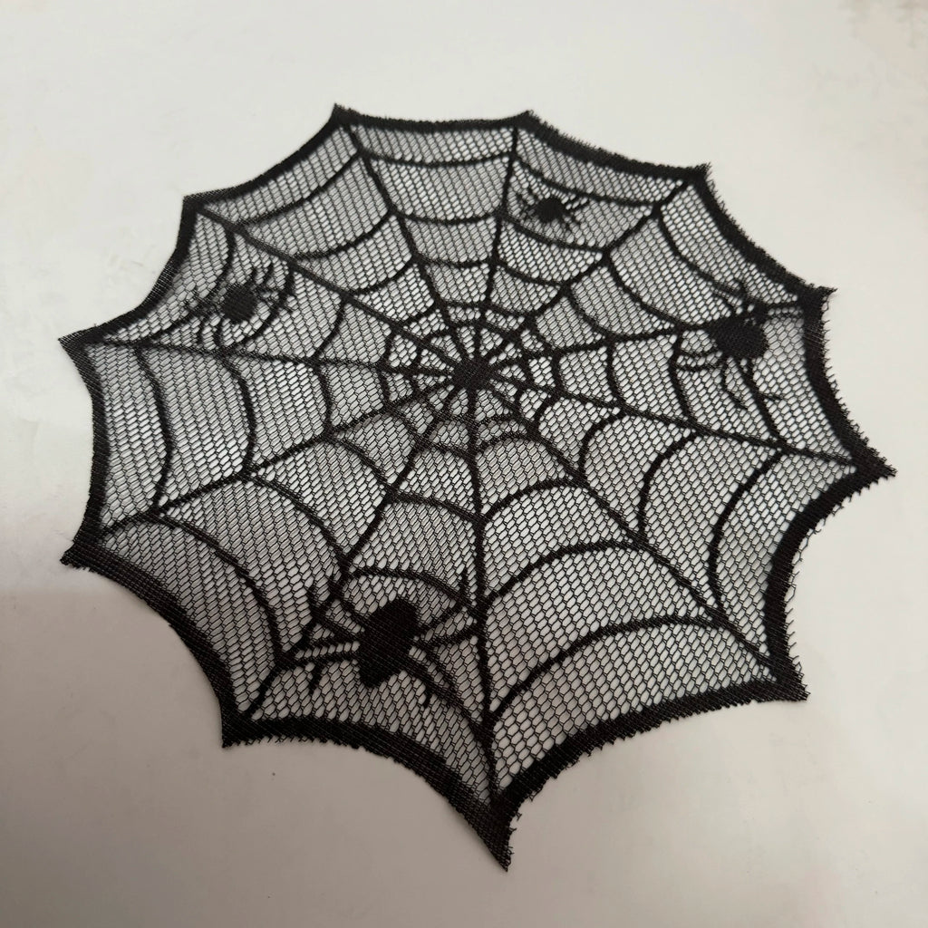 Diameter 30cm Halloween Tablecloth Black Placemat Disposable Spider Table Runner Halloween Decoration Set