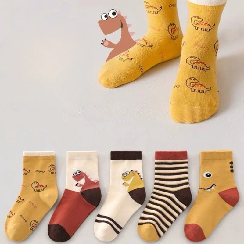 5-Pair Children's Socks for Boys Kids Mid-Calf Suitable for Spring Autumn and Winter Solid Color Student/Baby Boy School Style