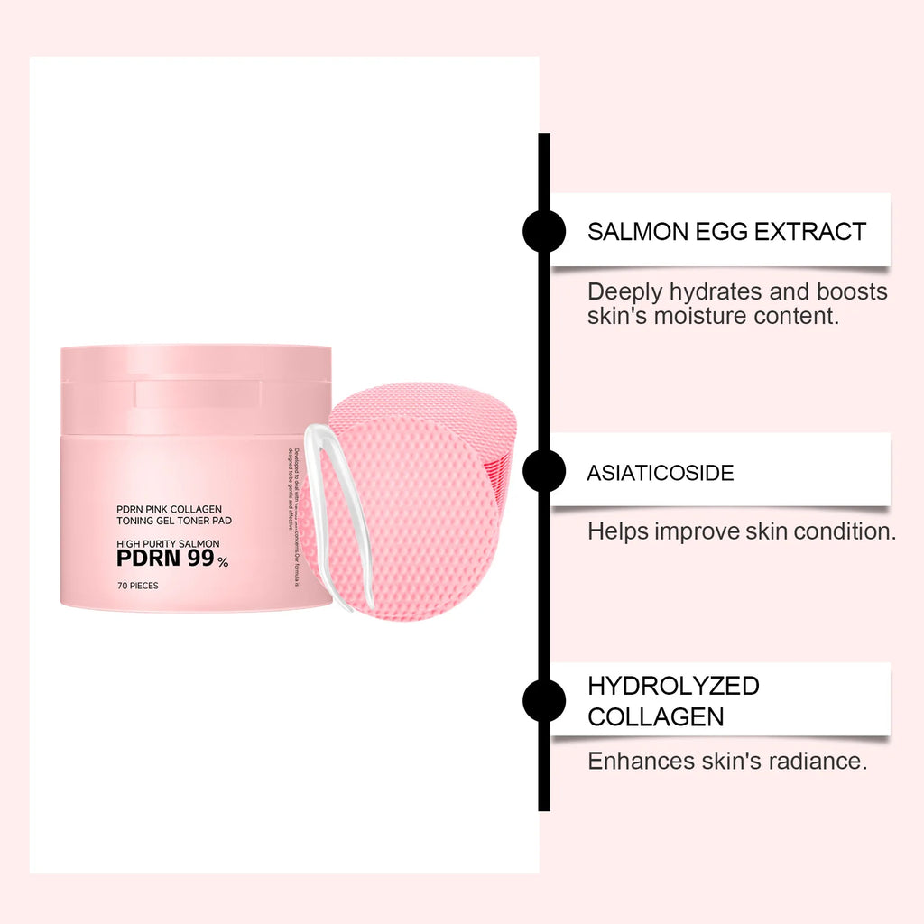 PDRN Pink Collagen Toning Gel Toner Pad Hydrating Shrink Pores Brightening Improve Skin Elasticity Smoothing Firming Cotton Pads