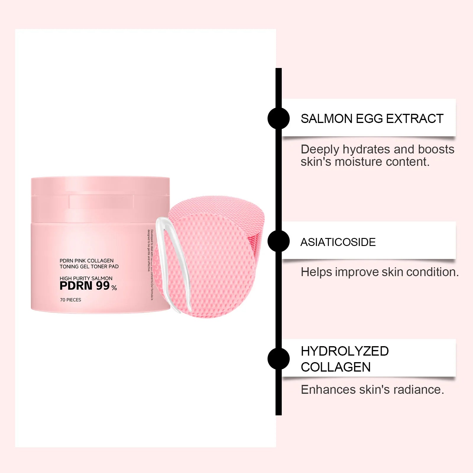 PDRN Pink Collagen Toning Gel Toner Pad Hydrating Shrink Pores Brightening Improve Skin Elasticity Smoothing Firming Cotton Pads