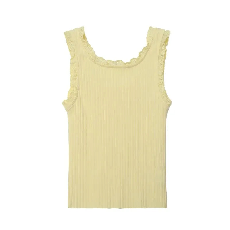 Vest Women's Tanks Boho Chic Woman Top Lace Casual Tops Streetwear Harajuku Fashion Summer Y2k T-shirt Tight White Cute