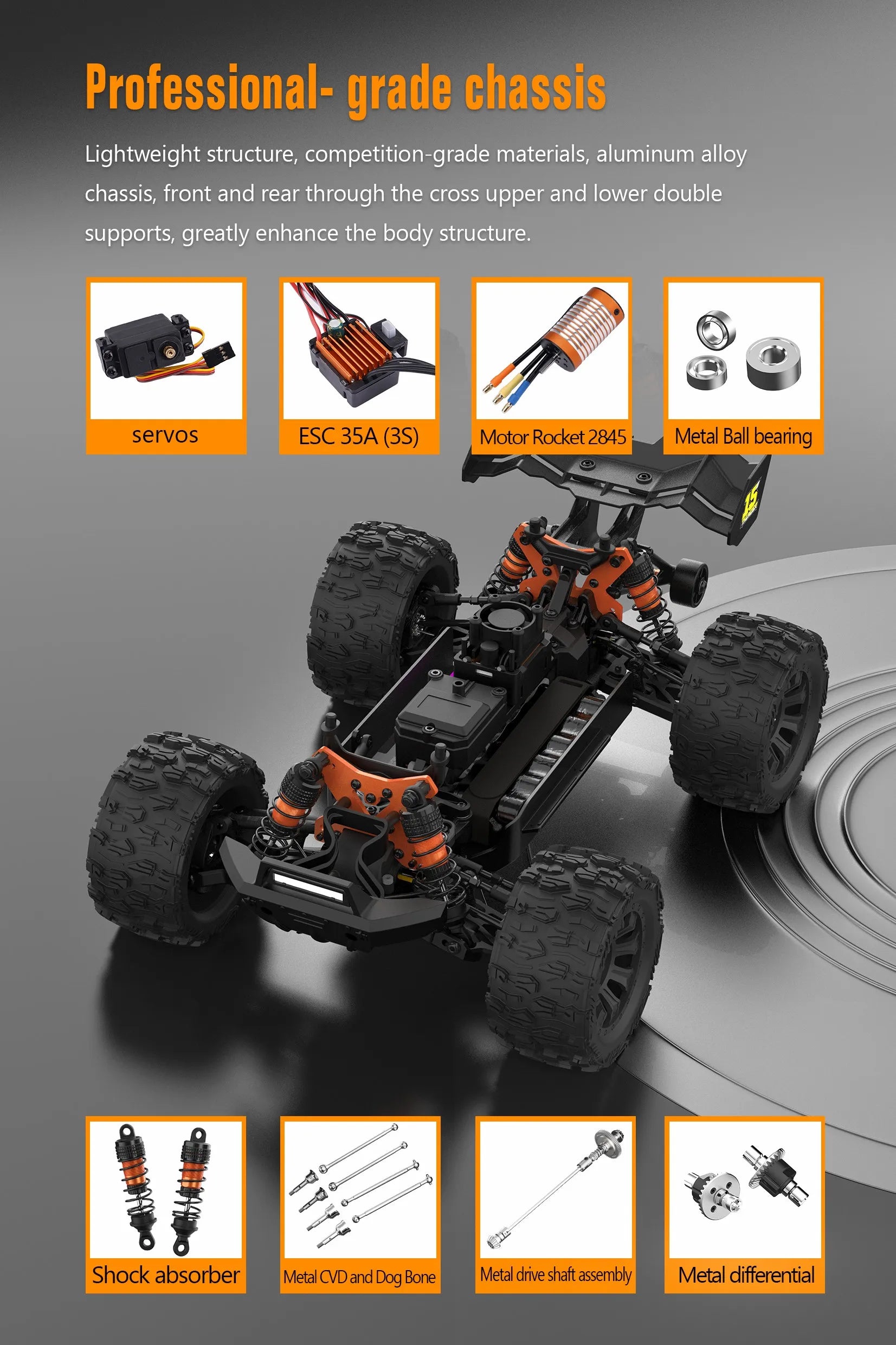 JIUSI MT14R 1/14 RC Racing Car 3S Battery 4WD 80km/h Brushless Motor 2.4G Remote Control 35C High Speed Off-road RC Truck