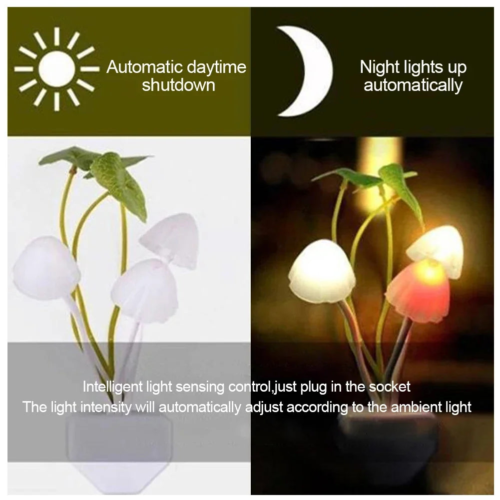 Night Light LED Mushroom Bedside Lamp EU / US Plug 7 Color Changing Light-controlled Sensor for Babyroom Bedroom Home Decor