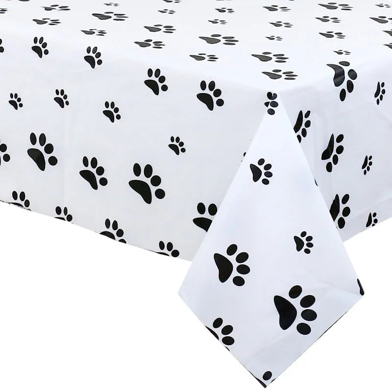 Puppy Themed Birthday Party Decorations Plastic Table Cover for Arts Dog and Cat Paw Party Supplies Disposable Tablecloth