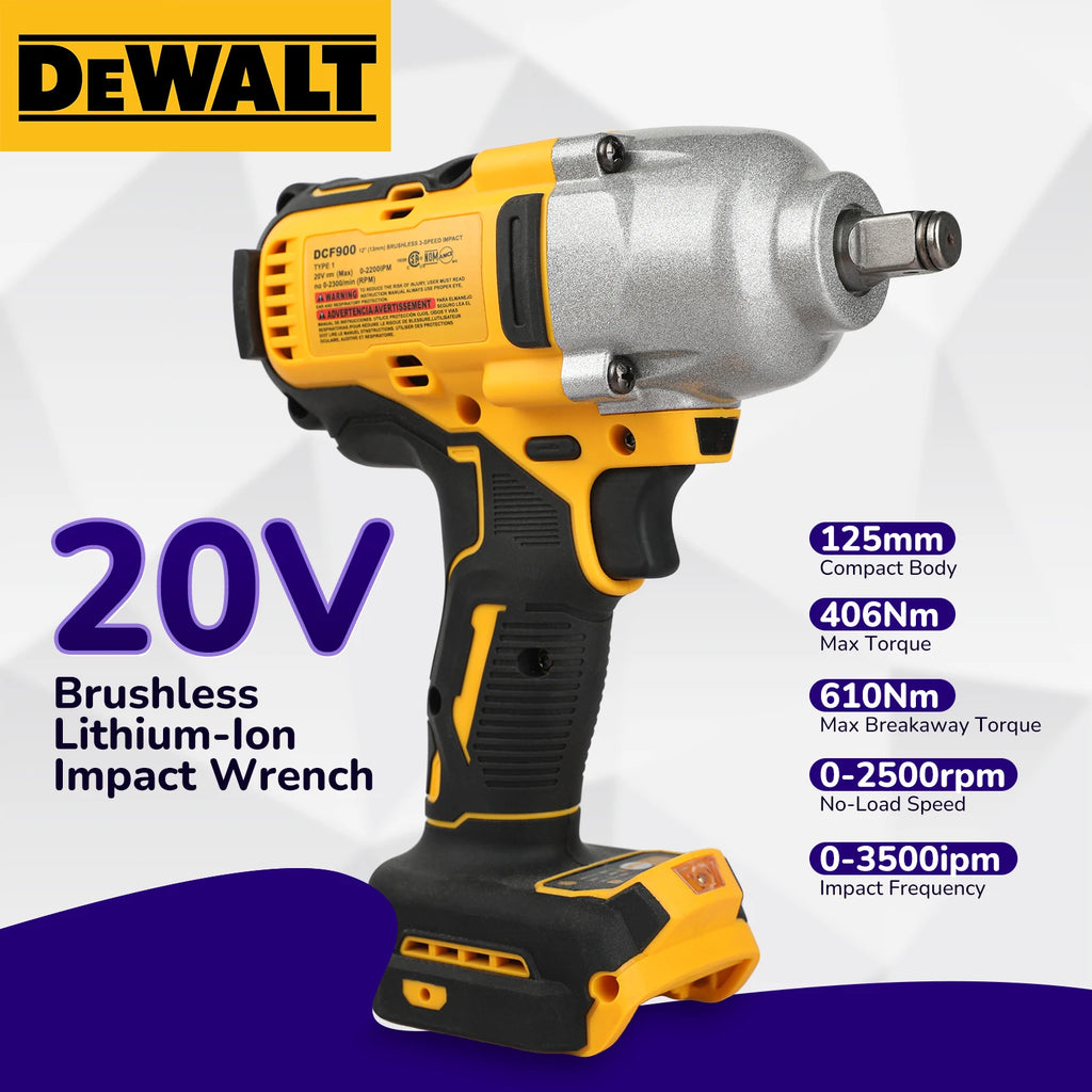 DeWALT DCF900 Brushless Impact Wrench:20V Power,Pressure-Driven Speed,Double Safety&Ergonomic Design for Heavy-Duty Jobs