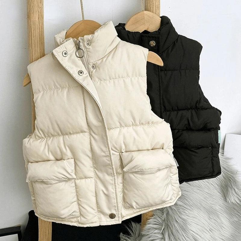 Fashion Baby Boy Girl Winter Toddler Vest Cotton Padded Child Waistcoat Solid Color Zipper Outwear Warm Thick Baby Clothes 1-12Y