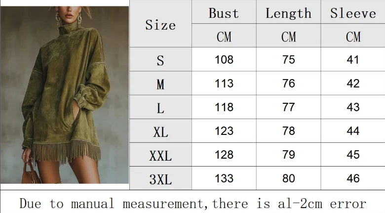 Woman Clothes Elegant Party Dresses Suede Fashion Long Sleeve high collar fringe Skirt Dress Woman Mini Dresses Female clothing
