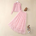 European and American women's clothing 2025 spring new Long sleeve beaded pink sweater Gauze cake skirt Fashion suit