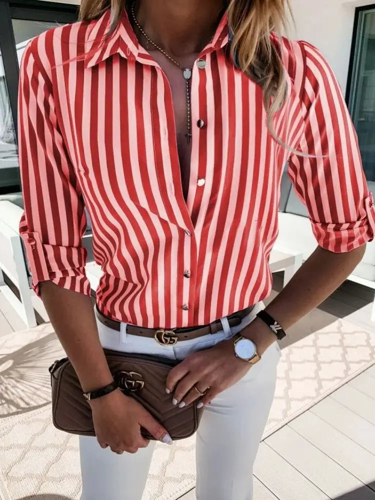 Casual Loose Striped Shirts For Women 2023 Autumn Vintage Women's Oversized Shirts And Blouses Fashion Elegant Youth Female Tops