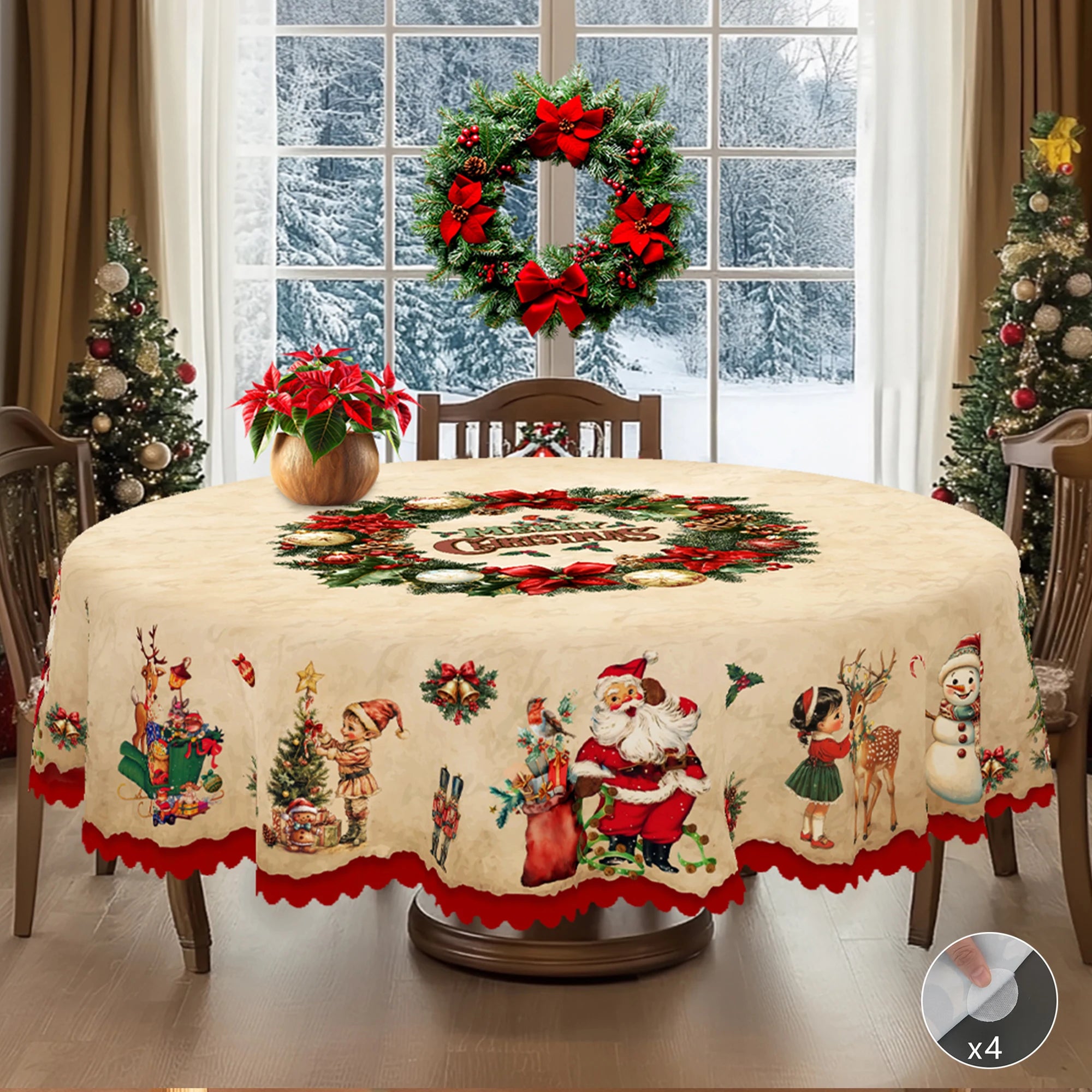 1 Piece Merry Christmas Themed Printed Tablecloth, Retro Country Farmhouse Style, Santa Claus, Christmas Gift Pattern Design, Suitable for Christmas, New Year Party, Party Decoration, Kitchen Accessories, Room and Outdoor Dec