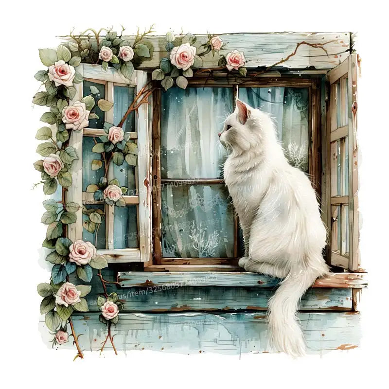 Cartoon Cat Window Wall Sticker Living Room Sofa Background Decoration Wallpaper For Home Decor Kids Room Art Decals M984