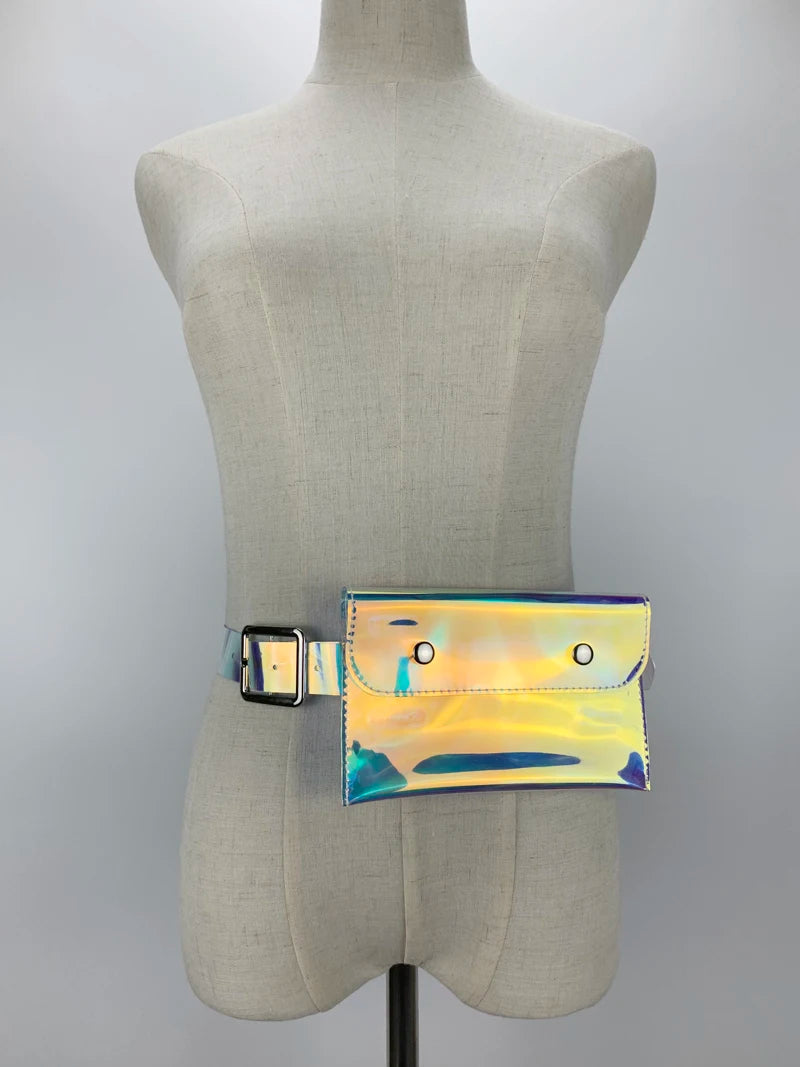 2024 Laser Colorful Holographic Belt Bag Women Fashion PVC Chains Waist Bag Street Casual Elegant Fanny Pack