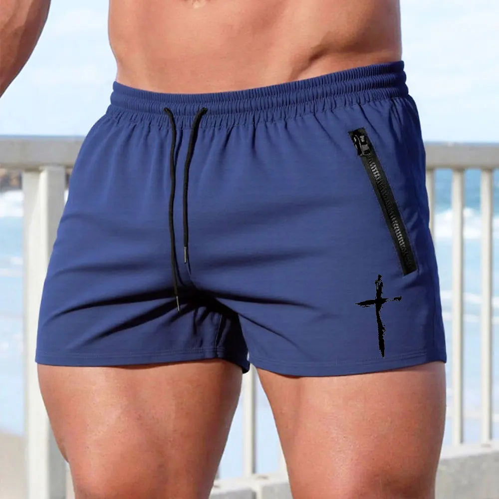 Men's Swimming Trunks Summer Gyms Fitness Bodybuilding Men Cross Print Beach Shorts Boxer Trunks Men Running Sport Sportwaer