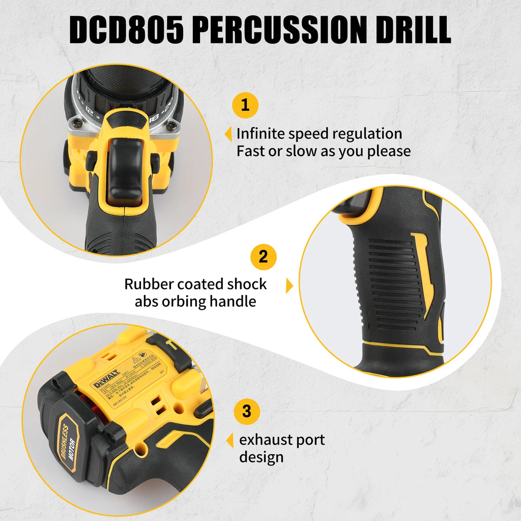 Dewalt 20V DCD805 Cordless Impact Drill Brushless Impact Drill/driver Kit Tool, Car Repair Tool