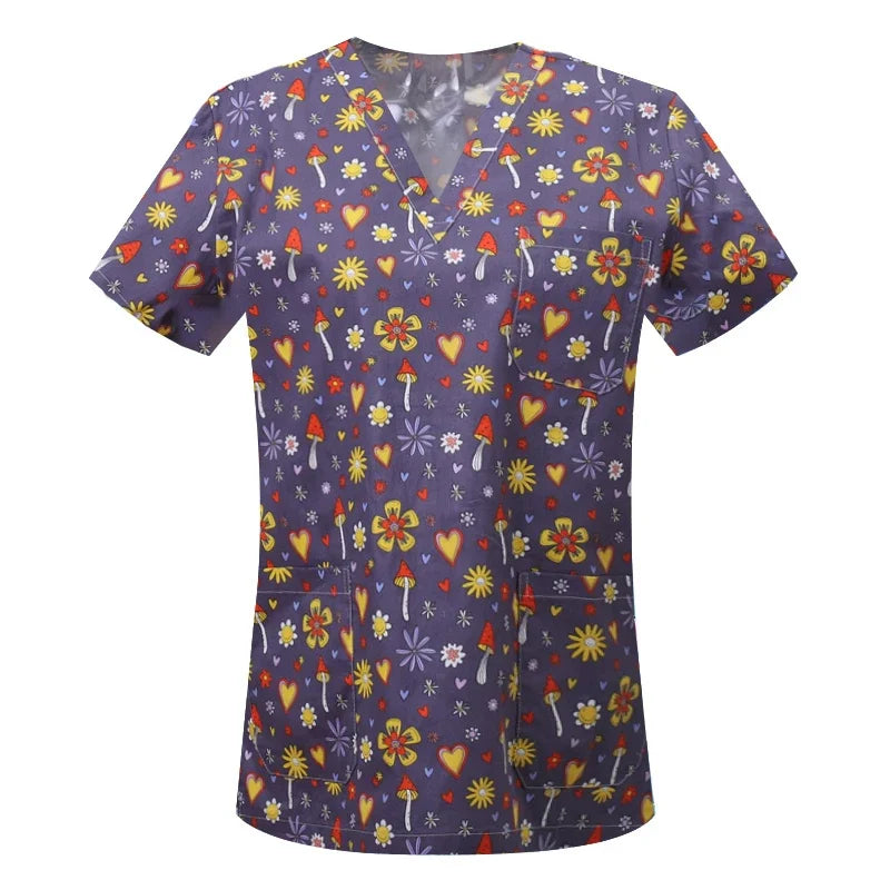 Women's Nursing Clothing High-quality Print Top Accessories Doctors Medical Uniform Hospital Nurse Beauty Salon Scrubs Top Women