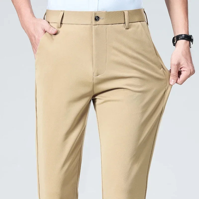 Men Suit Pants Light Thin Elastic Slim Fit Dress Pants Business Solid Casual Straight Leg Trouser Men Clothing Oversize 29-42