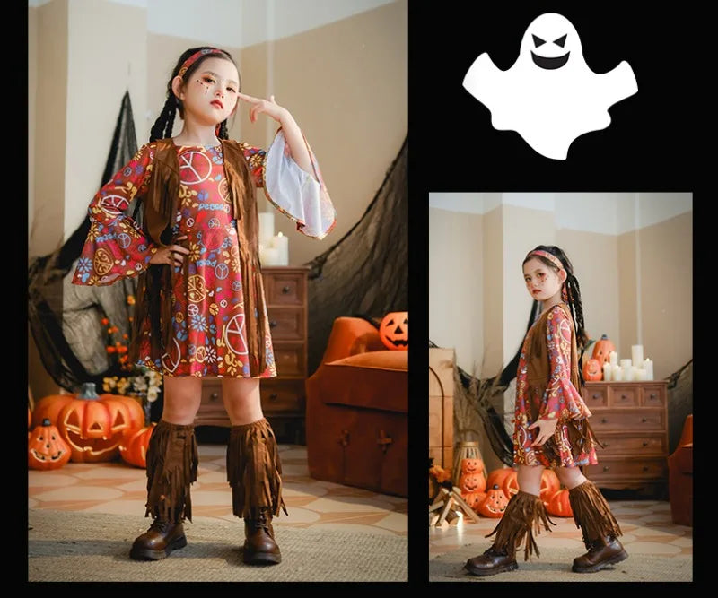 European and American Girls Dress Retro Hippie Vintage Style 70s Disco Party Costume Halloween Cosplay Outfit Stage Performance