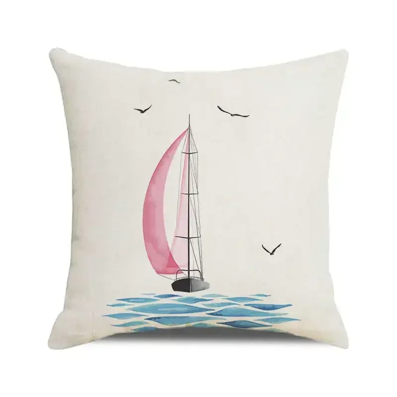Throw Pillow Cover Watercolor Lighthouse Navigation Ocean Seagull Boat Home Sofa Cushion Cover Home Decor Pillowcase 40x40 Cm