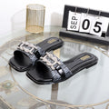 Slippers 2025 new anti-slip rhinestone flat bottom fashion word drag women's shoes wear sandals open toe luxurious lady slippers