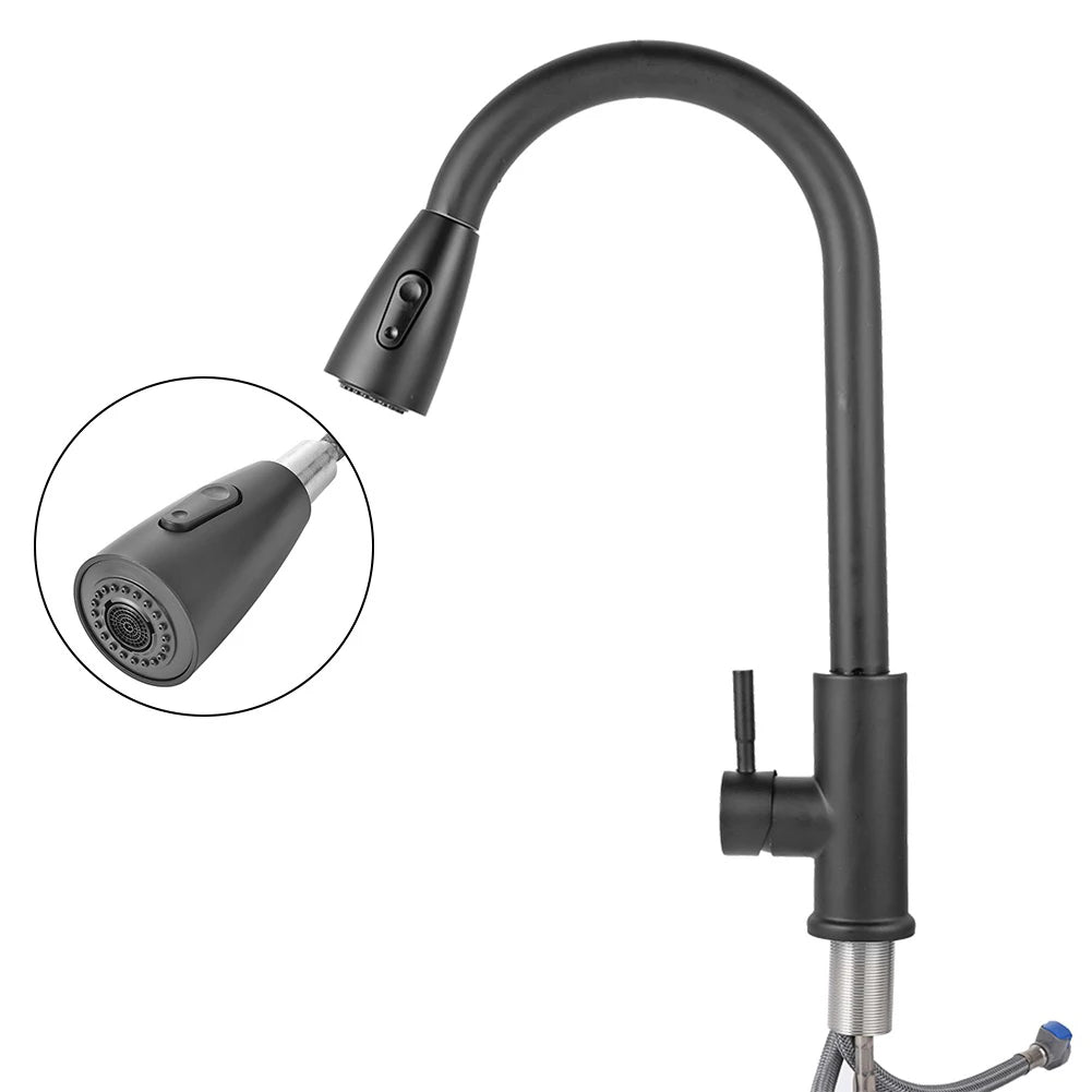 Stainless Steel 360 Degree Rotating Kitchen Bathroom Faucet Head 2Modes Adjustable Sink Basin Filter Tap Pull-Out Nozzle Sprayer