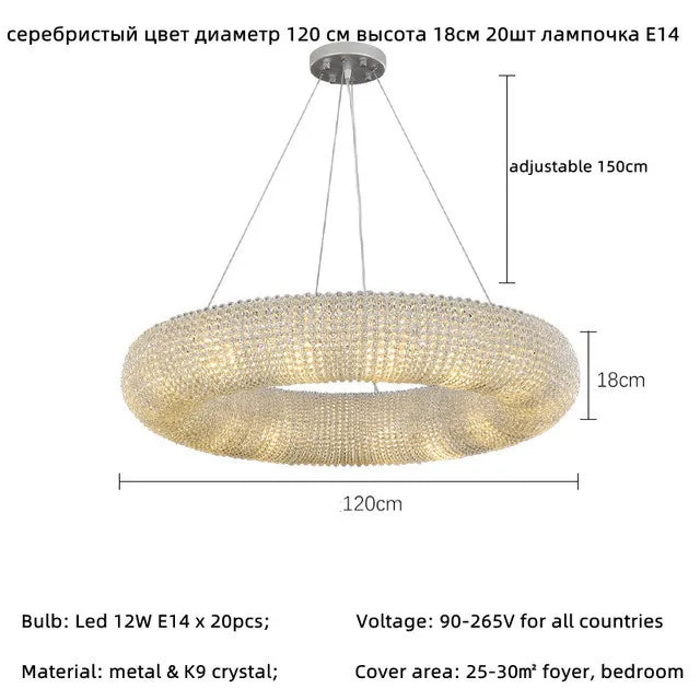 American Luxury Loft Led Chandelier Modern Living Room Pendant Lights K9 Crystal Suspend Lamp Home Decor Indoor  Lustre Fixtures