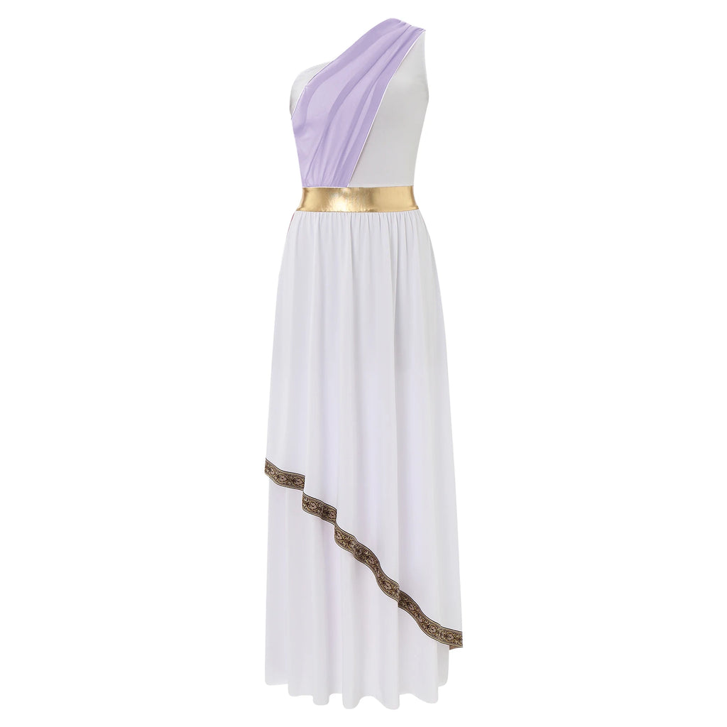 Womens Ancient Greek Costume Halloween Greek Princess Deity Queen Cosplay Flowy Tulle Chiffon Toga Dress Carnival Fancy Dress Up