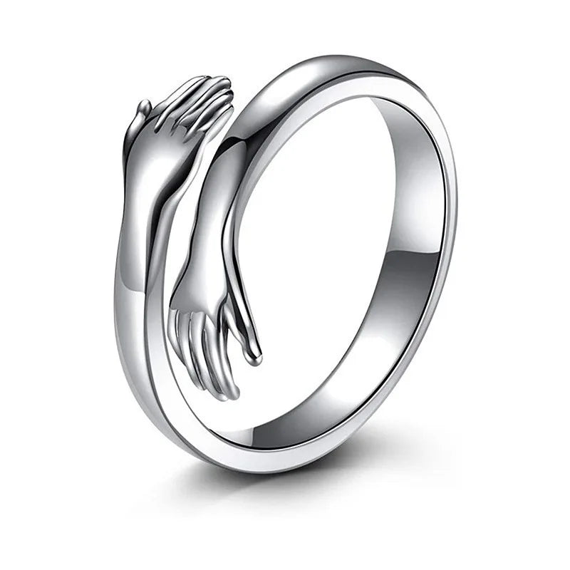 Romantic Hand Hug Rings Gold Silver Color Adjustable Couple Finger Ring Fashion Jewelry For Lovers