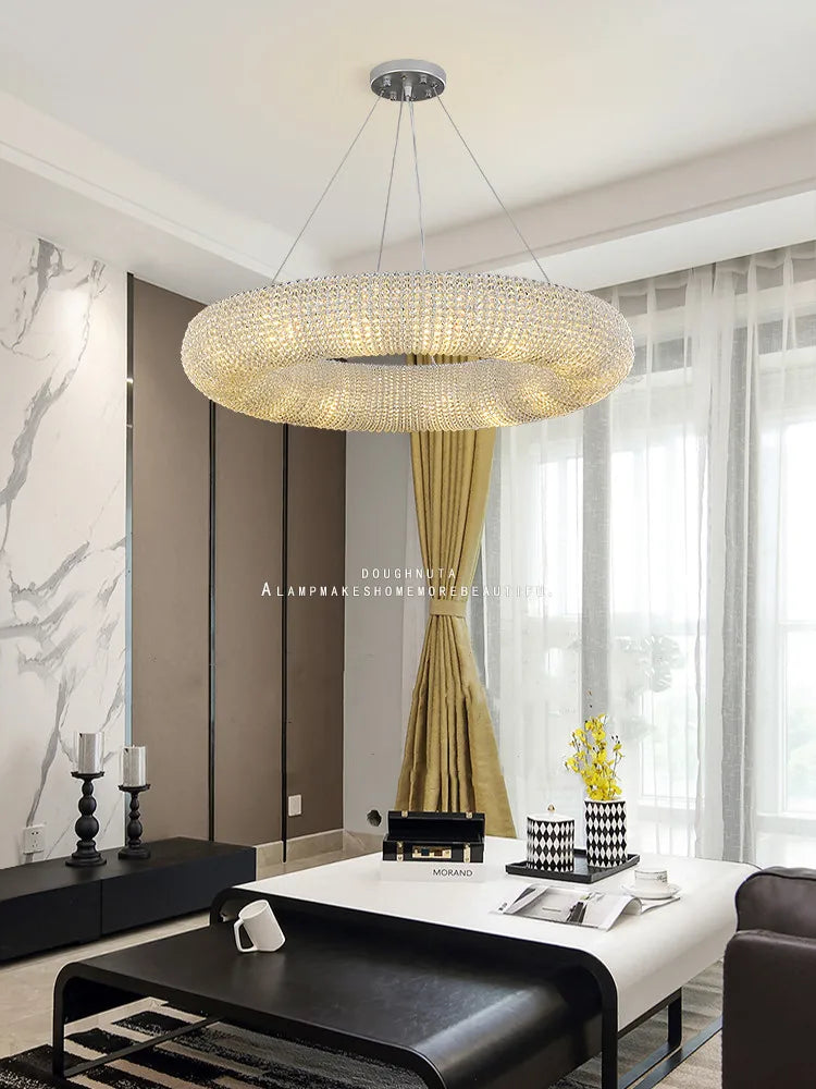 American Luxury Loft Led Chandelier Modern Living Room Pendant Lights K9 Crystal Suspend Lamp Home Decor Indoor  Lustre Fixtures