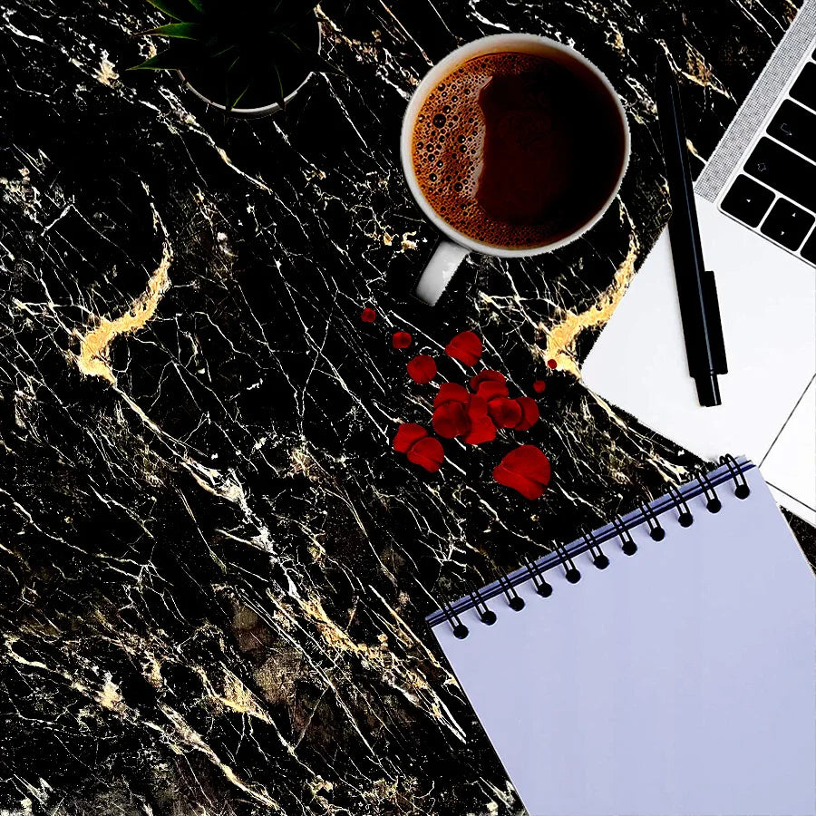 1 Piece Black Marble Patterned Wall Background Wall Stickers Oil and Dirt Resistant Furniture Renovation Self-adhesive Wallpaper