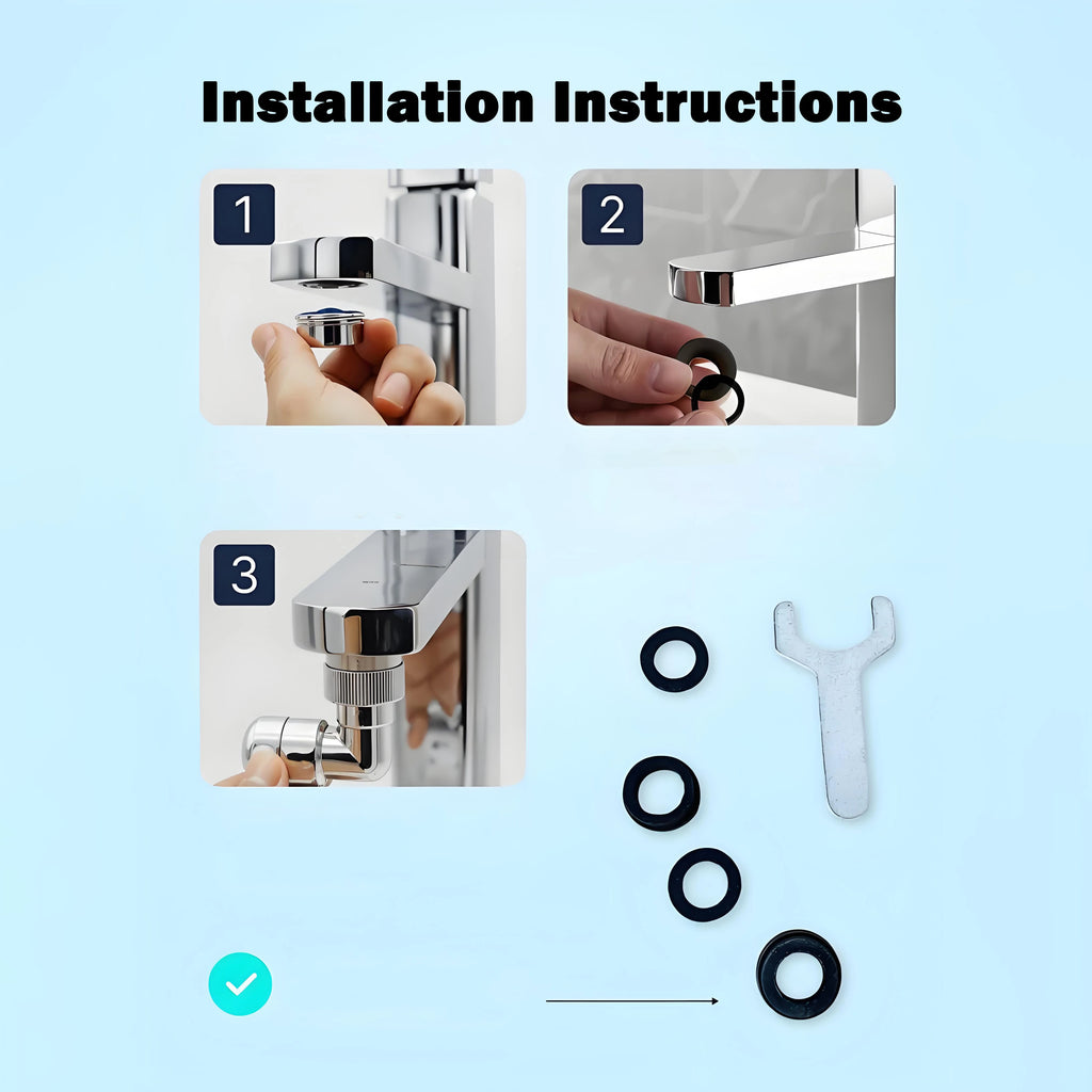 Universal 1080° Swivel Kitchen Faucet Extender with Dual Spray Modes Flexible Arm and Aerator Nozzle for Easy Sink Cleaning