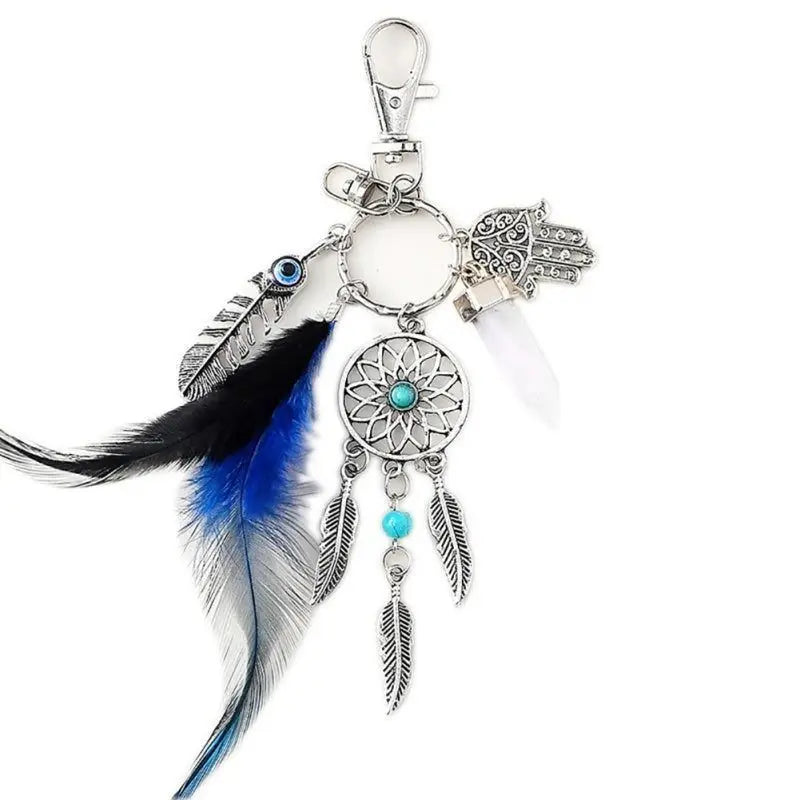 Handmade Craft Dreamnet Catcher Keychain Feather Tassel Jewelry Key Holder Dreamnet Pendant Car Wall Hanging Decoration B029