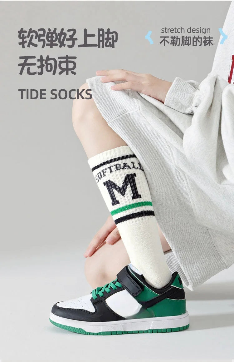 4 Pairs Long Socks Children's Newest Tennis Socks Knee Socks Cotton Striped Sporty Socks Boys Girls Skating Athletic Socks