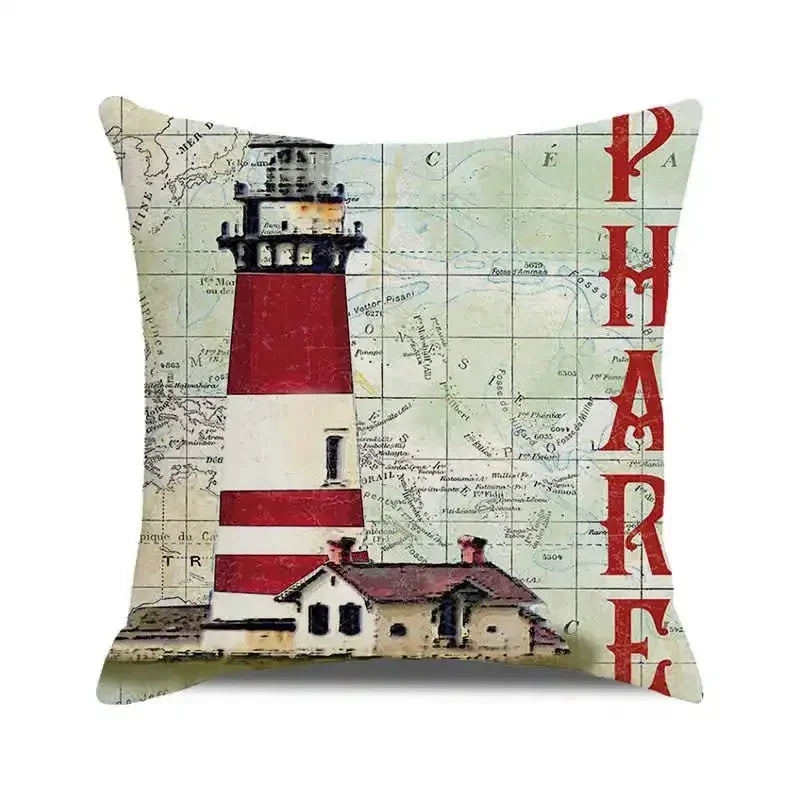 Throw Pillow Cover Watercolor Lighthouse Navigation Ocean Seagull Boat Home Sofa Cushion Cover Home Decor Pillowcase 40x40 Cm