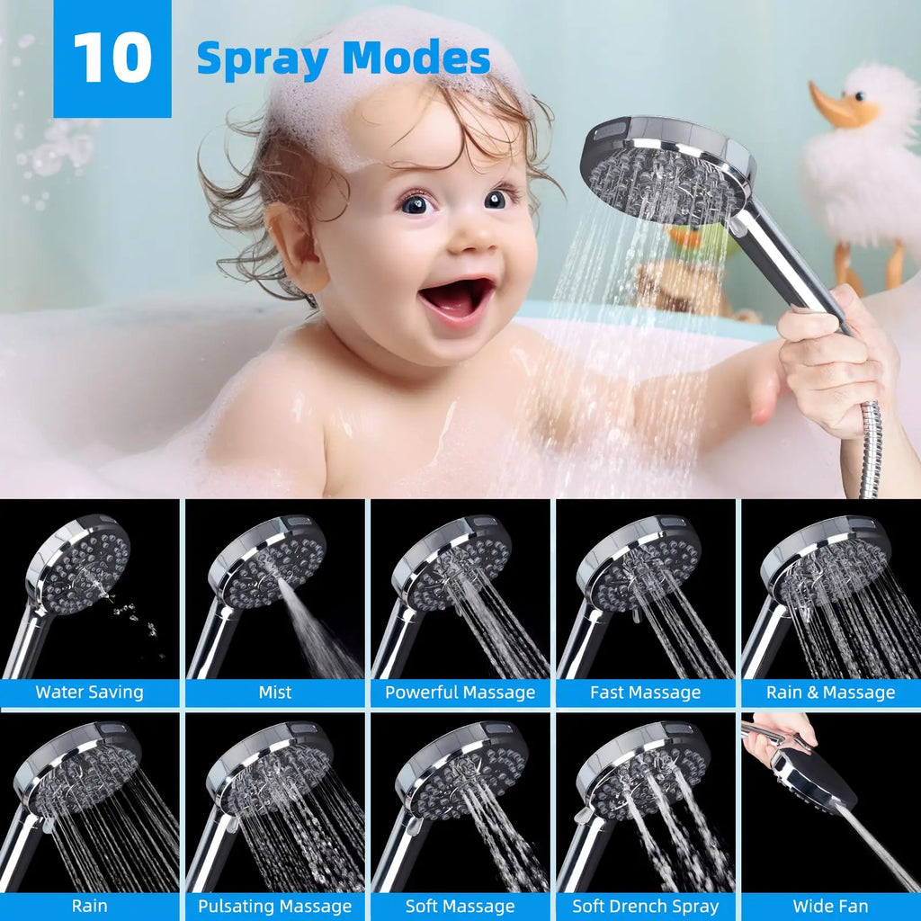 Upgraded 5-spray 13'' Shower Head, High Pressure Rainfall Shower Head, Dual Showerhead Combo with 10-mode Handheld Spray