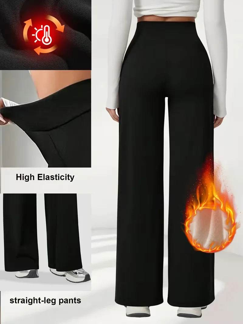 Plush Wide Leg Trousers Warm Winter High Waisted Straight Pants Outdoor Skiing Jogging Or Exercise Winter Women's Pants & Capris