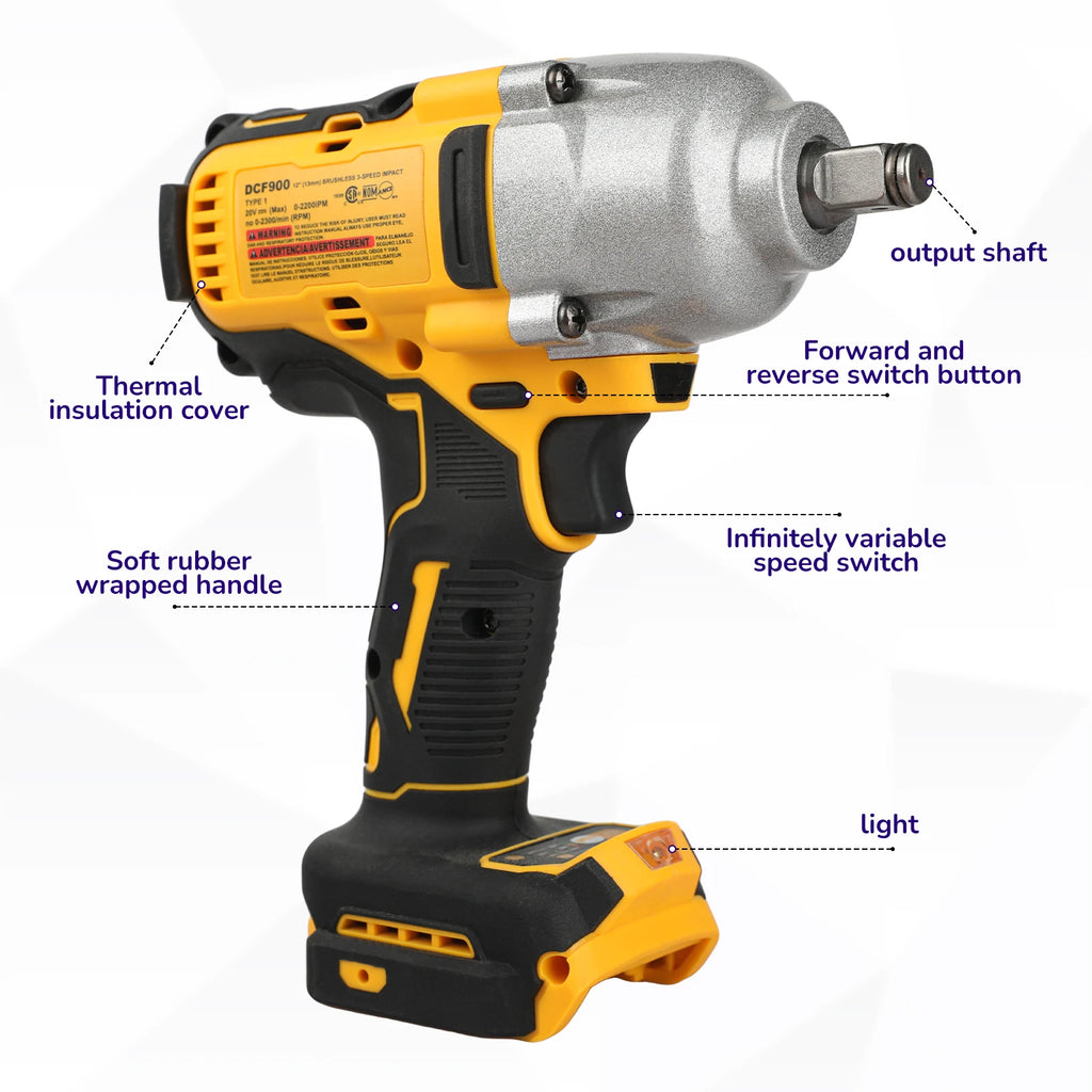 DeWALT DCF900 Brushless Impact Wrench:20V Power,Pressure-Driven Speed,Double Safety&Ergonomic Design for Heavy-Duty Jobs